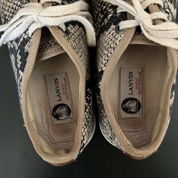 LANVIN Women's Bi-Color Leather Snakeskin Sneaker with Cap Toe, Size 37 (6.5 US) - Picture 6 of 13